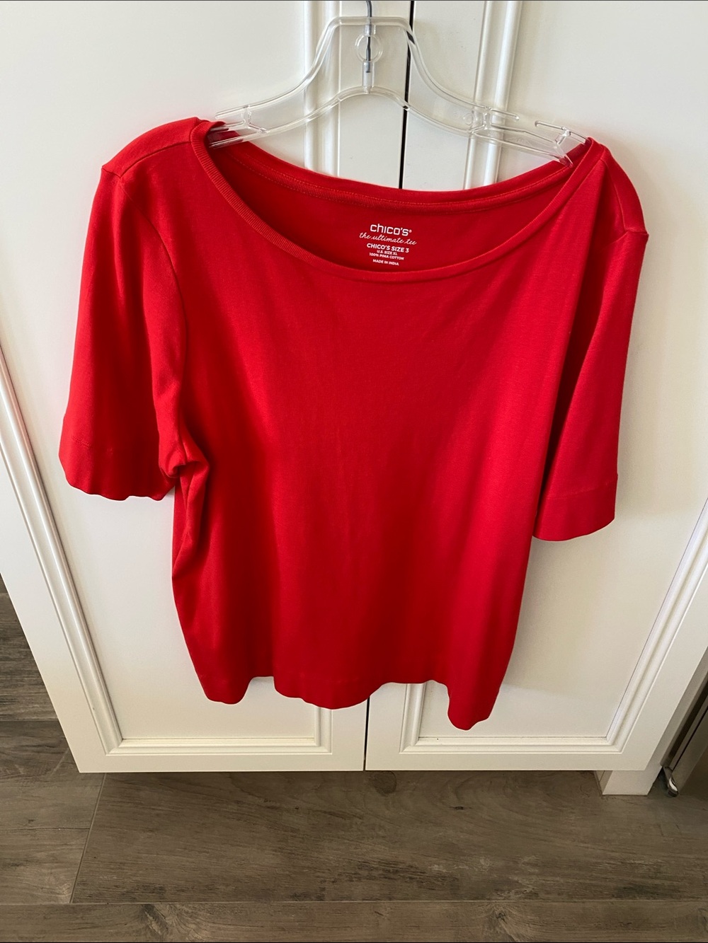 Chico’s Red Scoop Neck 100% Pima Cotton T shirt size XL Chico’s 3